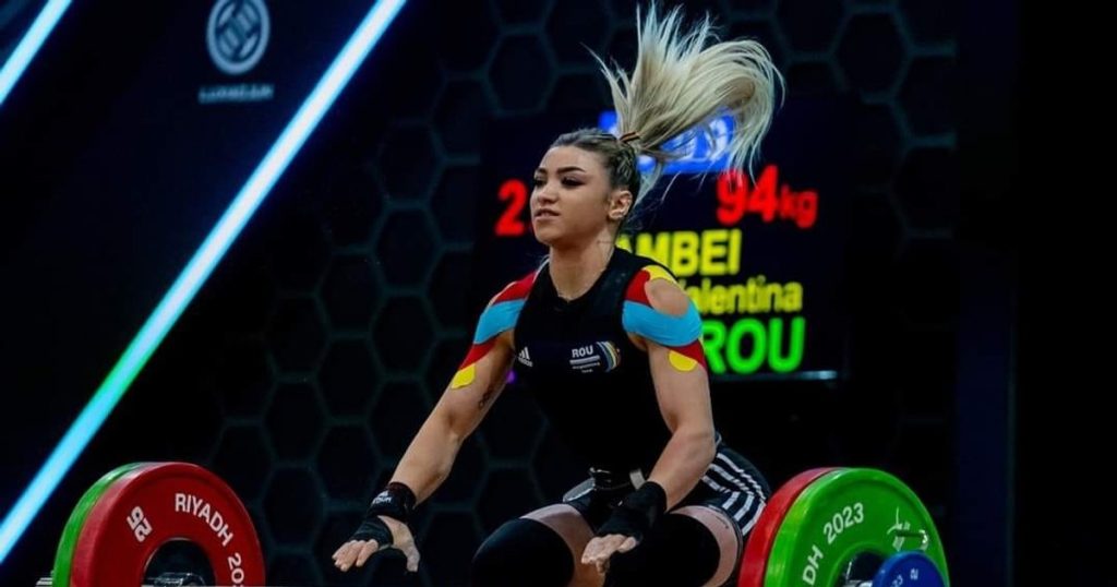 Romanian Mihaela Cambei, three gold medals at the European Weightlifting Championships in Sofia.  The athlete broke her own records