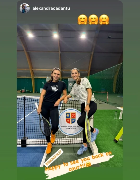 Simona Halep and Aleexandra Cadanțu, in training.  Instagram photo