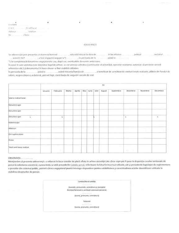 The standard certificate that must be completed for the amounts not taken into account according to the current law