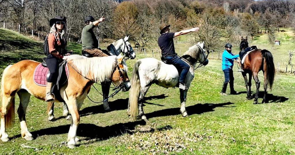 British journalist Charlie Ottley, on horseback for the new documentary promoting Romania.  "We mount him on the horse" PHOTO