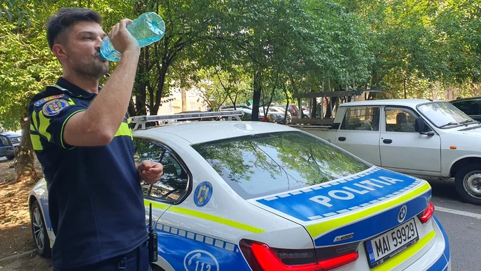 traffic policeman drinking water