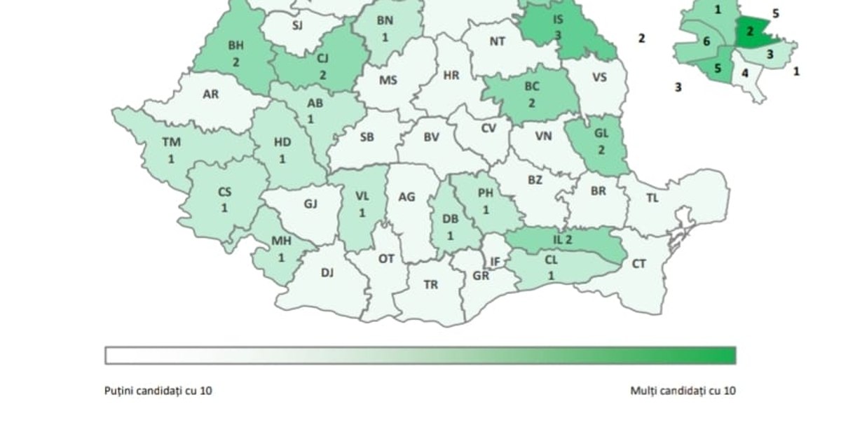 Baccalaureate 2024. Where the most averages of 10 were taken. Map by counties