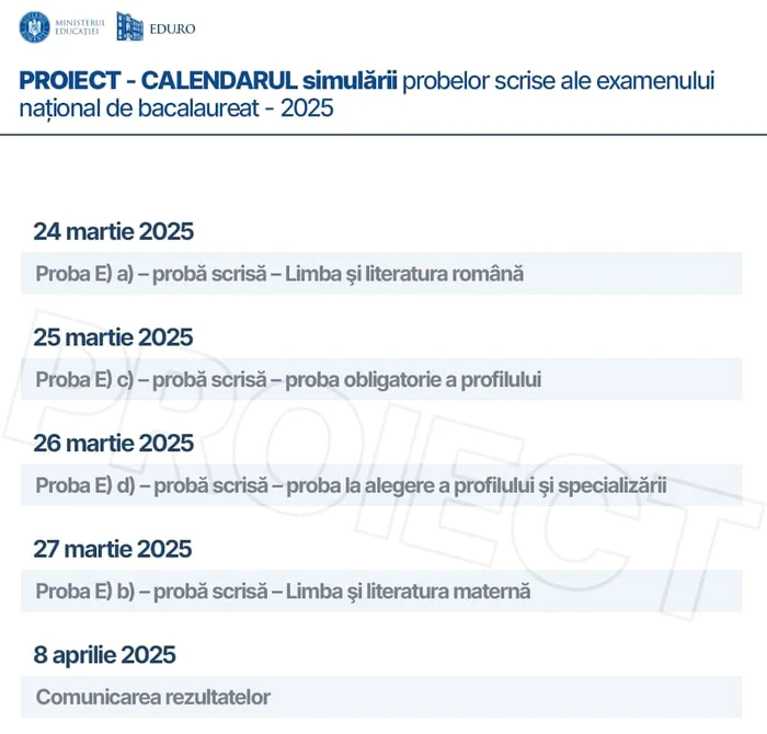 Baccalaureate simulation calendar 2025. Photo source: Facebook