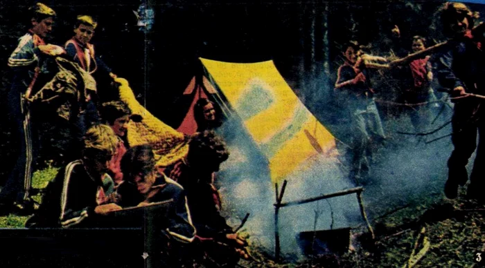 With the tent on the shore of Lake Cinciș. Cutezătorii magazine. 1984