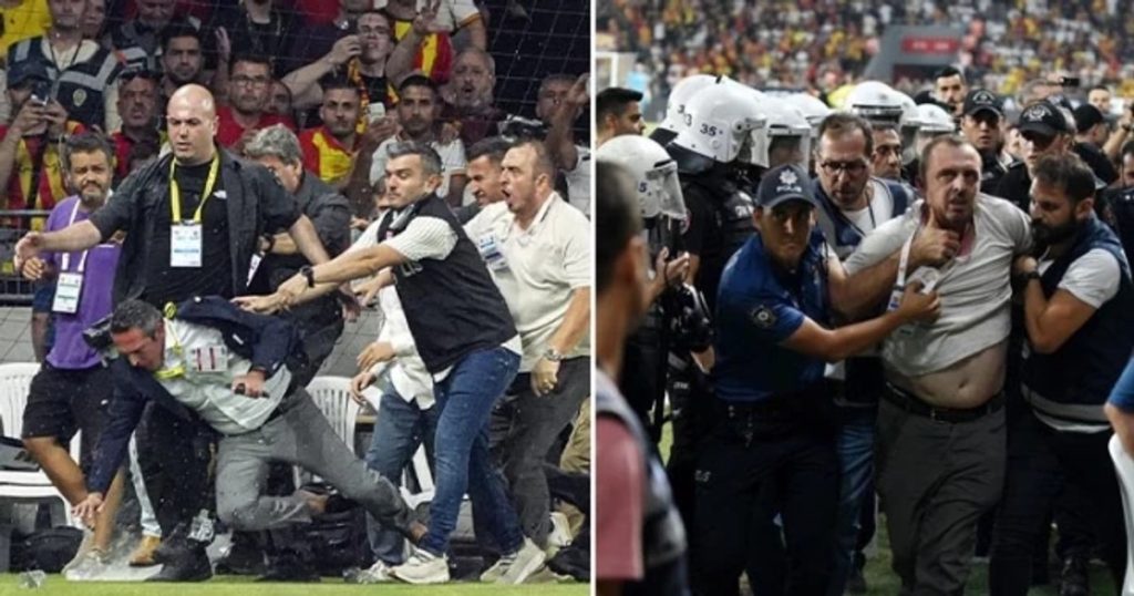 Incredible images in Turkey. The president of Fenerbahce, knocked to the ground and attacked by opposing supporters VIDEO