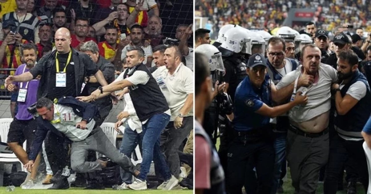 Incredible images in Turkey. The president of Fenerbahce, knocked to the ground and attacked by opposing supporters VIDEO