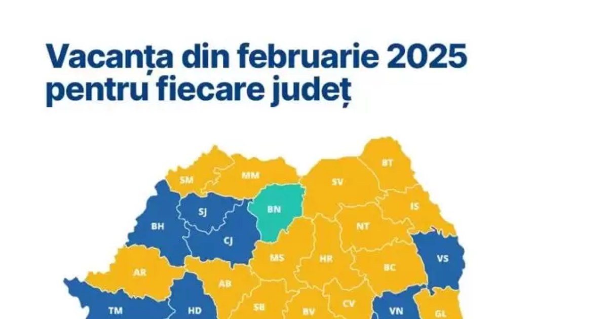 Map of the holiday from February 2025, by county. When the students from Bucharest enter free time