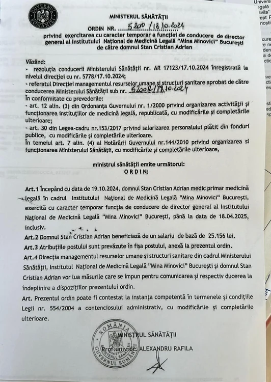 The change order of the INML director, signed by Alexandru Rafila