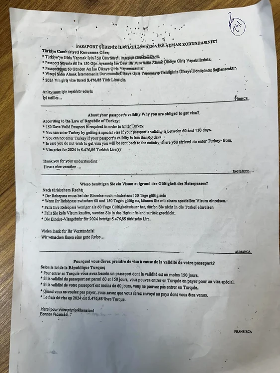 Form to be filled in Turkey for visa fee Photo Anastasia Asia Facebook