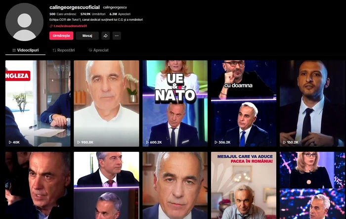Călin Georgescu account on Tik Tok