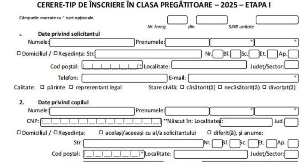 Entries Class Preparatory Class 2025. How does it look and how to complete the type of type of registration