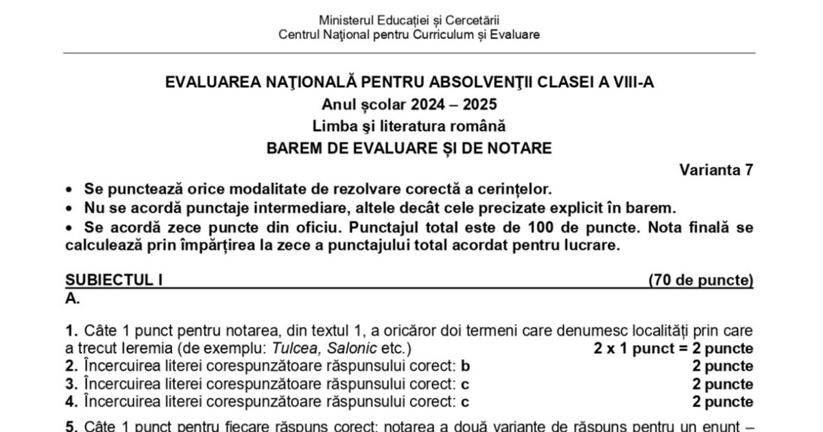 Barem National Assessment 2025. How the subjects were solved in the written test in Romanian