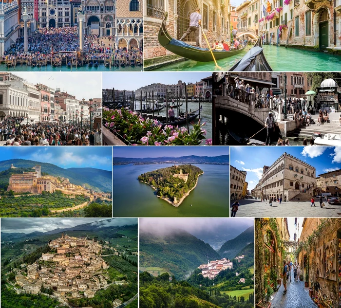 Collage of images with crowded Venice vs. Romantic Umbria as an alternative source DMS