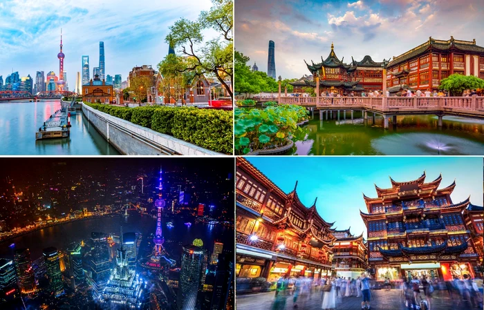 Collage with modern and old architecture in Shnaghai China Photo Smart Guide DMS