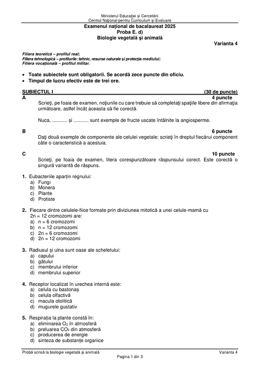 The subjects of the sample plant and animal biology, August session