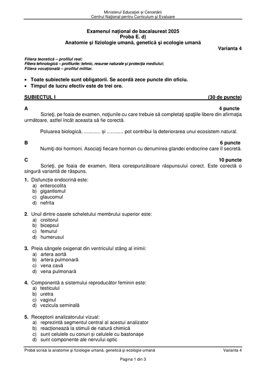 Subjects BAC anatomy and human physiology, genetics and human ecology, August 2025 session