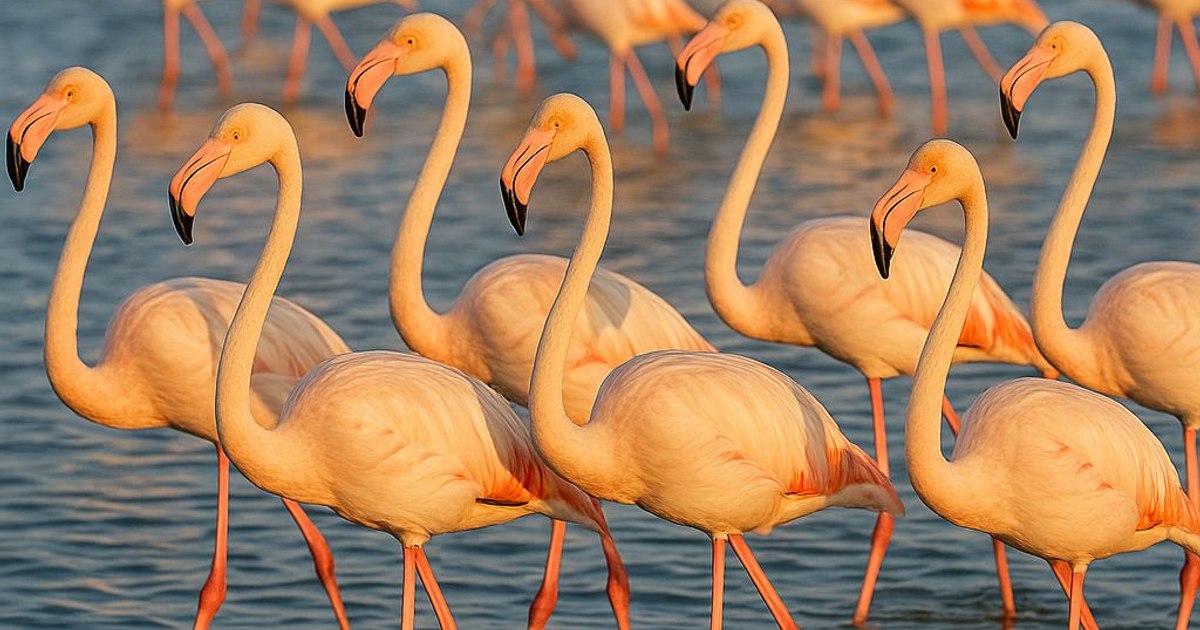 Spectacular images at the Black Sea bank. Dozens of Flamingo birds populated Lake Wedding Lake