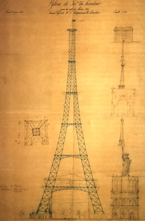 The first sketch of the Eiffel tower made by engineer Maurice Koechlin Photo Mica Facebook dose