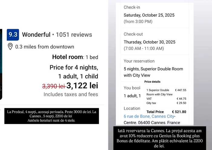 The prices posted by Oana Roman on Instagram 