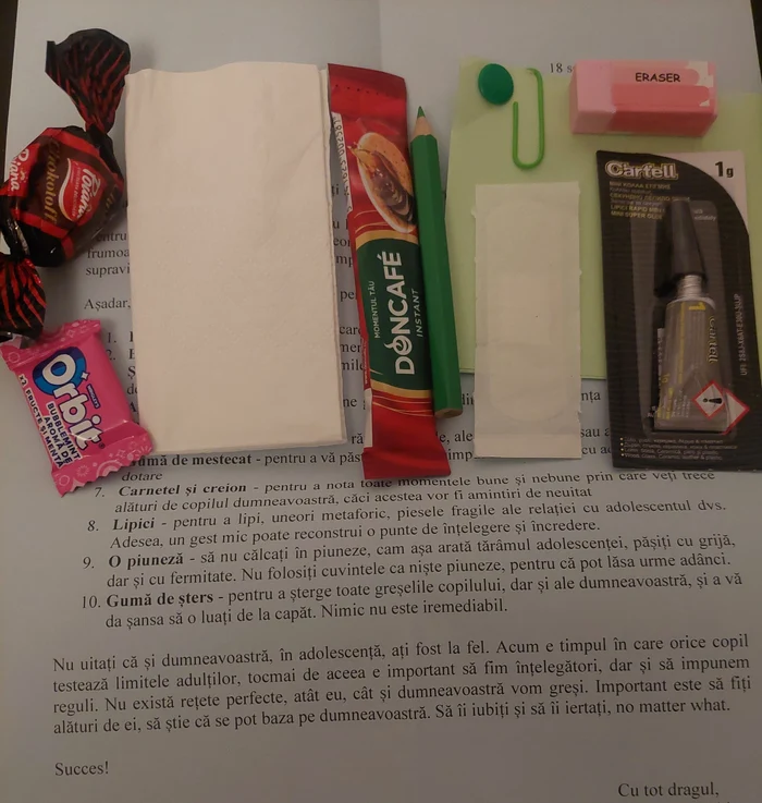 The "survival" kit for parents PHOTO Facebook/Alexandra Chirea