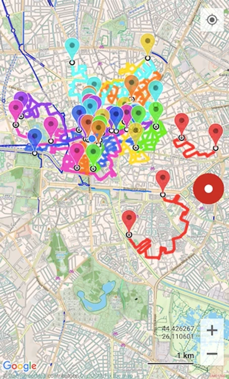 Routes that Mihai Barbu traveled in search of the faces on the buildings. PHOTO: Personal archive