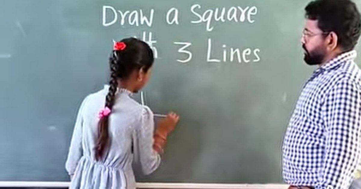 Video A teacher asked students to draw a square with three lines. One child solved the problem in a fascinating way