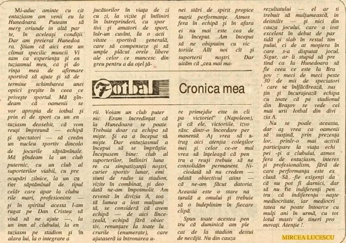 Chronicle of Mircea Lucescu, in 1980. Source: Road of Socialism