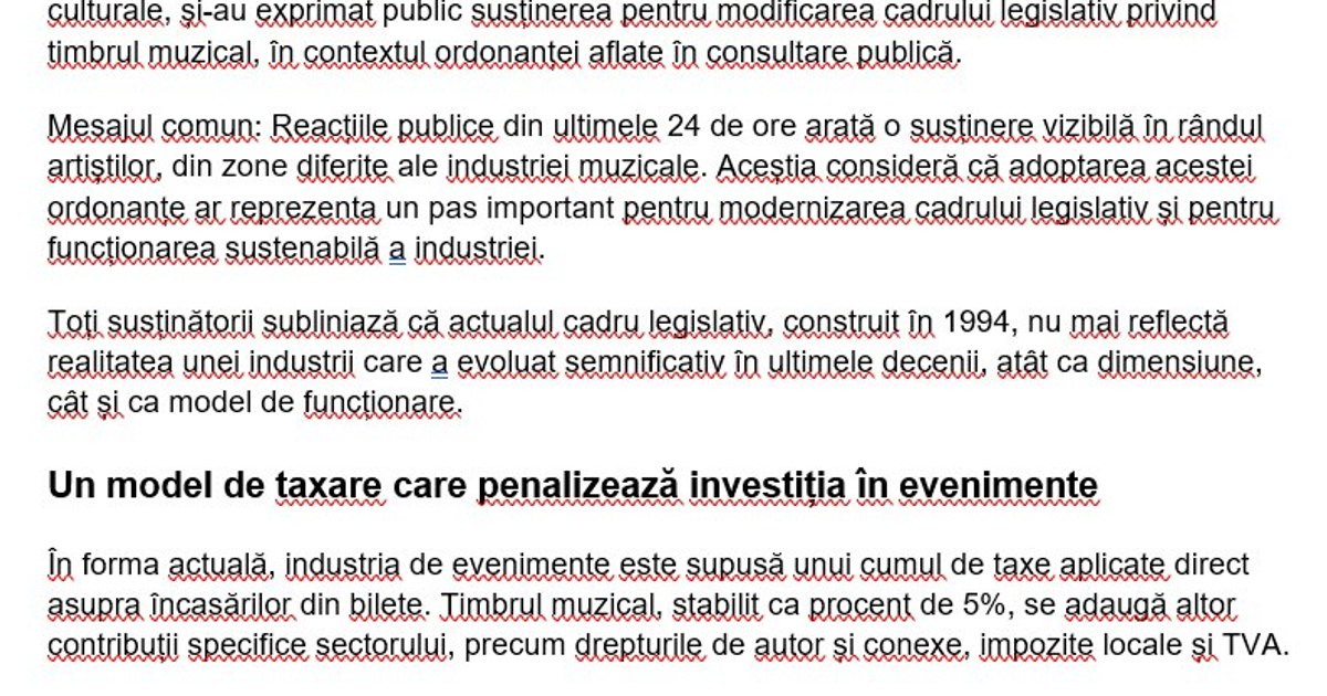 Romanian artists, together with event organizers, publicly support the modification of the musical stamp and demand the urgent adoption of the ordinance under consultation