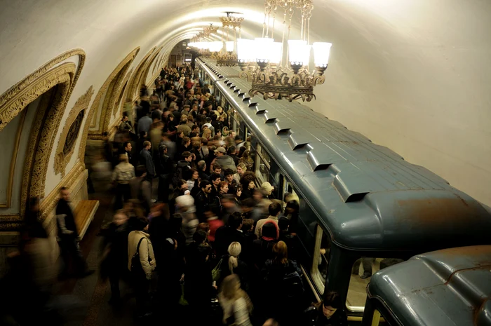 Underground station with chandeliers