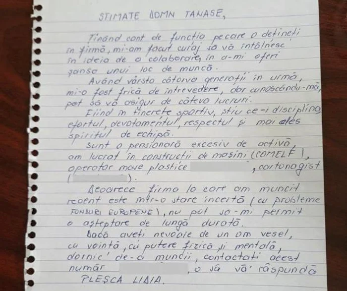 Lidia Pleșca's letter PHOTO: Timp Online