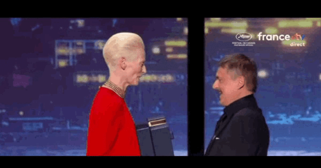 Video Touching moment at Cannes: Cristian Mungiu and Tilda Swinton kissed each other's hand after the Palme d'Or award