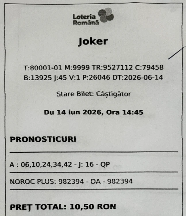 The winning ticket. PHOTO: loto.ro