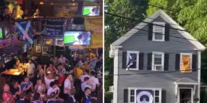 Video Scottish Invasion at the World Cup. Fans emptied Boston pubs of beer and woke their neighbors with bagpipes