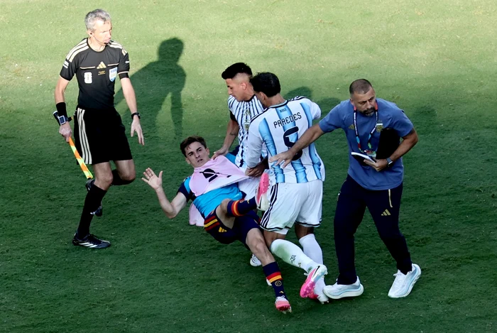 Gavi was knocked down by Parades after the WC final (Photo: EPAImages)