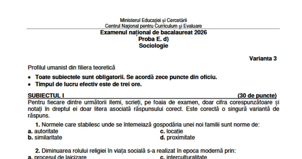 Baccalaureate 2026. Scales and subjects for the third written test, published by the Ministry of Education