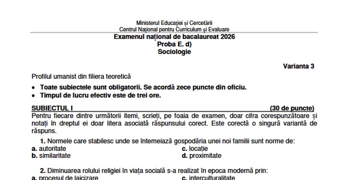 Baccalaureate 2026. Scales and subjects for the third written test, published by the Ministry of Education