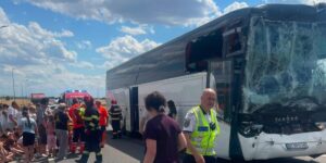 The Red Intervention Plan, activated in Calarasi after an accident between a coach with 60 passengers and a truck. A SMURD helicopter was requested