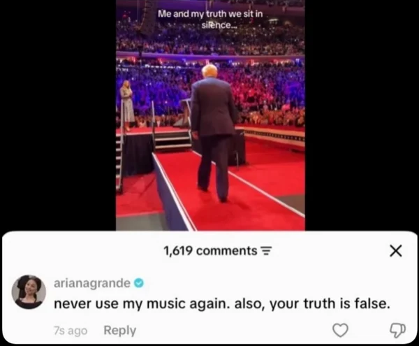 Ariana Grande's TikTok comment, which was later deleted/PHOTO: X @OunkaOnX